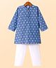 Babyhug Cotton Woven Cambric Full Sleeves Floral Embroidery Kurta Pyjama Set - Blue