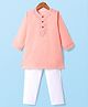 Babyhug Full Sleeves Cotton Woven Solid Kurta with Embriodery and Payjama Set - Coral