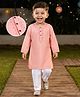 Babyhug Full Sleeves Cotton Woven Solid Kurta with Embriodery and Payjama Set - Coral