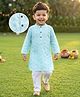 Babyhug Cotton Woven Cambric Schiffly Full Sleeves Kurta Pyjama Set - Light Blue