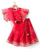 Babyhug Woven Floral Printed Flutter Sleeves Choli Lehenga Set with Floral Print & Lace Detailing & Dupatta - Orange