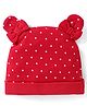 Babyhug Interlock Knit Cap With Ear Applique & Polka Dot Print - Red