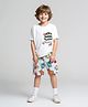 Primo Gino 100% Cotton Cotton Half Drop Shoulder Sleeves Oversized T-Shirt & Shorts Set with Sports Theme Print - White