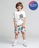 Primo Gino 100% Cotton Cotton Half Drop Shoulder Sleeves Oversized T-Shirt & Shorts Set with Sports Theme Print - White