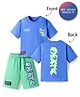 Primo Gino 100% Cotton Knit Half Sleeves Oversized T-Shirt & Shorts Set with Text Print - Blue & Green