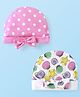Babyhug 100% Cotton Knit Tie Knot Cap Beach Theme & Polka Dot Print Pack of 2 - Pink & White