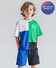 Primo Gino 100% Cotton Knit Half Sleeves Oversized T-Shirt & Cargo Shorts Set With Cut & Sew Design - Multicolor