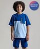 Primo Gino 100% Cotton Knit Half Sleeves Oversized T-Shirt & Cargo Shorts Set With Cut & Sew Design - Blue