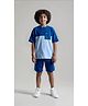 Primo Gino 100% Cotton Knit Half Sleeves Oversized T-Shirt & Cargo Shorts Set With Cut & Sew Design - Blue