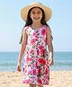 Pine Kids Cotton Knit Sleeveless A-Line Frock with Floral Print - Dark Pink