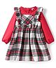 Babyhug Cotton Woven Checkered Frock With Full Sleeves Solid Colour Inner Tee - Green & Red