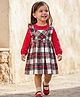 Babyhug Cotton Woven Checkered Frock With Full Sleeves Solid Colour Inner Tee - Green & Red