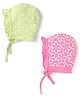 Babyhug 100% Cotton Knit Tie Knot Cap Floral & Polka Dot Print Pack of 2 - Pink & Light Green