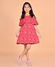 misbis Pure Chifon Cold Shoulder Floral Printed Dress - Red
