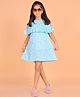 misbis Pure Chifon Cold Shoulder Floral Printed Dress - Rama Blue