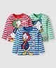 Babyhug Disney Single Jersey Knit Full Sleeves Striped T-Shirts With Donal Duck Graphics Pack of 3 - Red Blue & Green