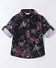 INFINITY Corduroy Cotton Full Sleeves Floral Printed Shirt - Black