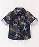 INFINITY Corduroy Cotton Full Sleeves Floral Printed Shirt - Navy