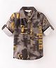 INFINITY Twill Cotton Full Sleeves Tie Dye & Text Printed Shirt - Brown