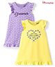 Honeyhap Premium Cotton Knit Sleeveless Text & Heart Printed Sleeveless Nighties With Bio Finish Pack of 2 - Yellow Purple
