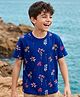 Pine Kids Cotton Knit Half Sleeves T-Shirt with Floral Print - Navy Blue