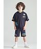 Primo Gino 100% Cotton Knit Half Sleeves Oversized Hooded T-Shirt & Shorts Set With Beach Theme Print - Charcoal Grey