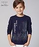 Arias Single Jersey Knit Full Sleeves T-Shirt With Text Print - Navy Blue