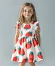 Bonfino 100% Cotton Knit Frill Sleeves Strawberry Printed Dress - White