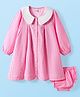 Babyhg Cotton Woven Full Sleeves Striped Frock With Peter Pan Collar & Bloomer - Pink