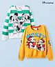 HoneyHap Disney Terry Knit Full Drop Shoulder Sleeves Striped & Mickey Mouse Printed Sweatshirts Pack of 2 - Yellow & Green