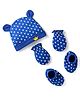 Babyhug Interlock Knit Caps Mittens & Booties With Heart Print & Ear Applique - Navy Blue