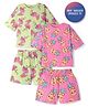 Primo Gino 100% Cotton Knit Half Sleeves Short Night Suits with Pineapple & Flamingo Print Pack of 2 - Green & Pink