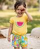 Babyhug Single Jersey Knit Half Puffed Sleeves Top & Shorts with Embroidered Watermelon - Yellow