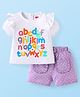 Babyhug Single Jersey Knit Half Puffed Sleeves with Polka Dots & Text Printed Top & Shorts Set - White & Purple