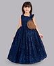 PinkChick Sleeveless Sequins Embellished & Floral Applique Detailed Fit and Flared Gown - Navy Blue