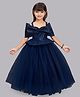 PinkChick Cold Shoulder Sleeves Sequins Embellished & Bow Applique Detailed Gown - Navy Blue