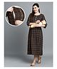 Dummy Shape Viscose Rayon Three Fourth Sleeves Abstract Printed Maternity Flared Kurta With Nursing Access - Brown