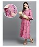 Dummy Shape Viscose Rayon Three Fourth Bell Sleeves Floral Printed Maternity Flared Kurta With Nursing Access - Baby Pink