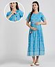 Dummy Shape Viscose Rayon Half Sleeves Abstract Printed Maternity Anarkali Dress With Nursing Access - Sky Blue