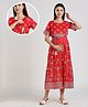 Dummy Shape Viscose Rayon Half Sleeves Abstract Printed Maternity Anarkali Dress With Nursing Access - Dark Pink