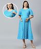 Dummy Shape Half Bell Sleeves Ethnic Motif Printed Flared Maternity Kurta With Concealed Zipper Nursing Access - Sky Blue