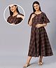 Dummy Shape Half Sleeves Abstract Printed Maternity Flare Kurta With Concealed Zipper Nursing Access - Brown