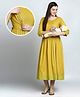 Dummy Shape Three Fourth Sleeves Ethnic Motifs Printed Maternity Flared Kurta With Attached Embroidered Belt & Concealed Zipper Nursing Access - Light Green