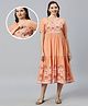 Dummy Shape Viscose Rayon Half Sleeves Floral Printed Maternity Flared Kurta With Nursing Access - Peach