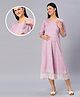 Dummy Shape Three Fourth Sleeves Textured Lace Work Detailed Flared Maternity Kurta With Concealed Zipper Nursing Access - Violet