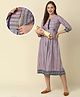 Dummy Shape Three Fourth Sleeves Geometric Printed Flared Maternity Kurta With Concealed Zipper Nursing Access - Purple