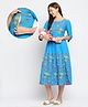 Dummy Shape Three Fourth Sleeves Floral Printed Flared Maternity Kurta With Concealed Zipper Nursing Access - Sky Blue