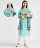 Dummy Shape Three Fourth Sleeves Abstract Embroidered Maternity Kurta With Concealed Zipper Nursing Access & Patiala Dupatta Set  - Sky Blue