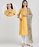 Dummy Shape Three Fourth Sleeves Abstract Embroidered Maternity Kurta With Concealed Zipper Nursing Access & Patiala Dupatta Set - Mustard