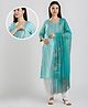 Dummy Shape Three Fourth Sleeves Abstract Embroidered Maternity Kurta With Concealed Zipper Nursing Access & Patiala Dupatta Set - Sky Blue